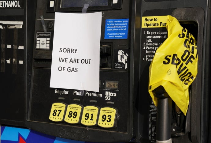 Empty pumps at gas stations in the Eastern US after the ransomware attack that hit Colonial Pipeline.