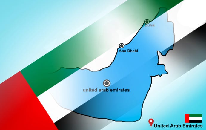 A map of the Gulf states laid over the UAE flag