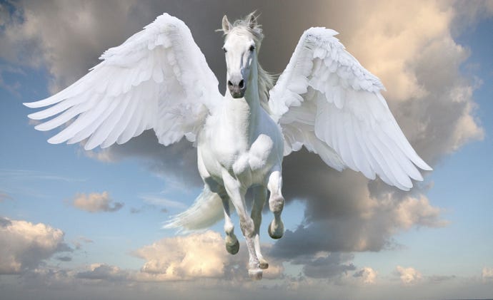 winged horse Pegasus in gallop with wings spread
