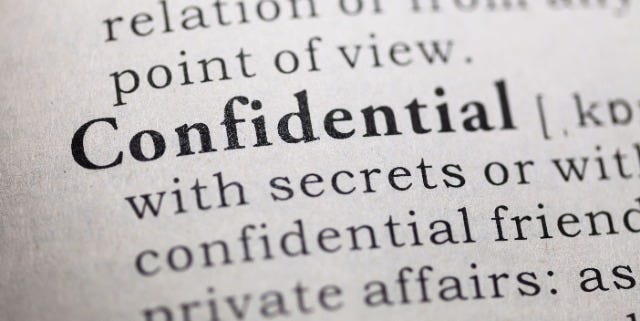 Dictionary definition of the word confidential