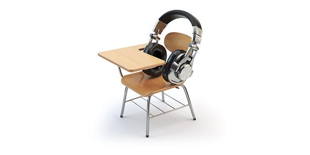 Headset sitting on a school desk