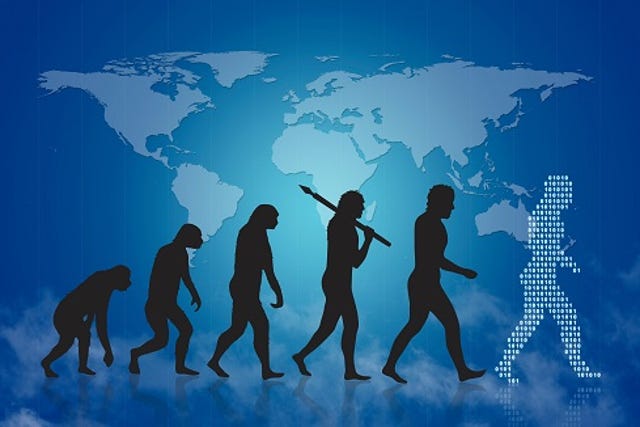 Human evolution into the present digital world. It can be also a concept for growing digital data business