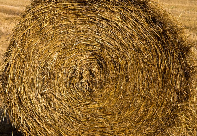 A hay bale cutout featuring a vortex pattern