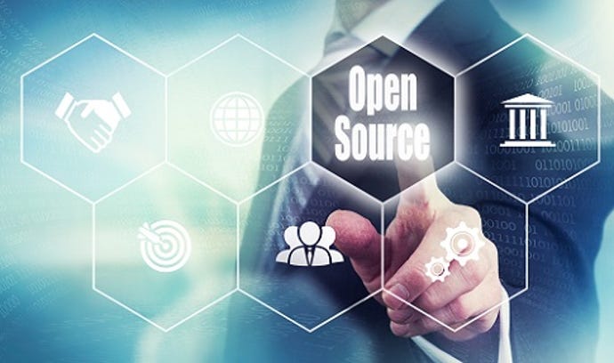 hand pointing toward the words "open source"