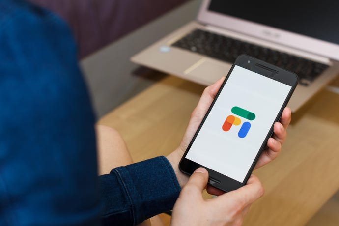 Mobile phone displaying Google Fi logo