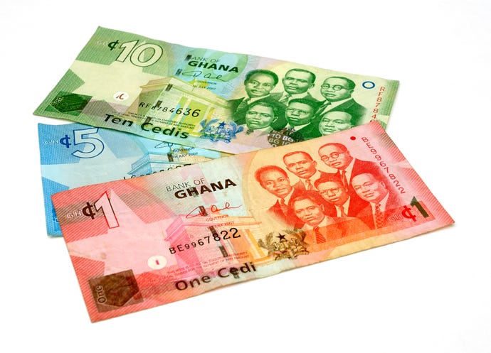 A picture of Ghanian bank notes