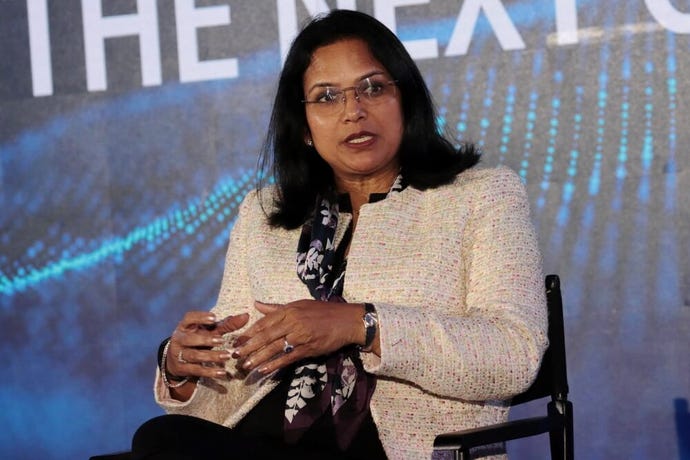 Rashmi Kumar, CIO of global IT with Hewlett Packard Enterprise, speaking at Infosys Americas Leadership Forum in New York