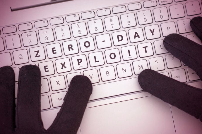 Zero-day exploit inscription on laptop keyboard