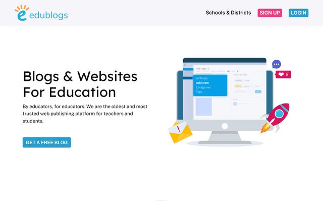 Screenshot of the Edublog website, which can help create e-portfolios.