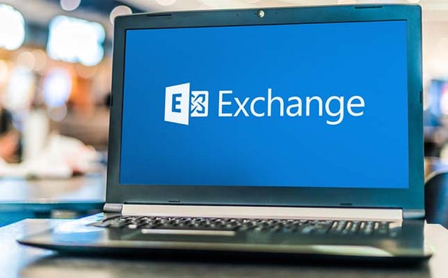 Laptop screen with Microsoft's Exchange logo