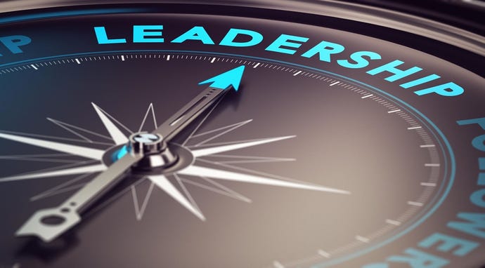 The word "leadership" on a compass