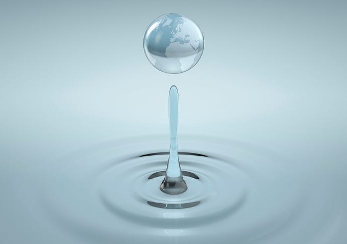 Planet Earth formed from a water droplet, environment, water shortage, increased rainfall, conservation, climate change concept