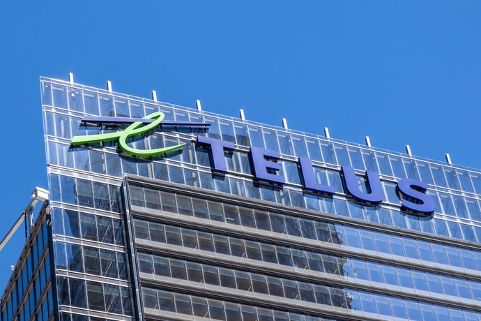 Telus sign at the head office building in downtown toronto.