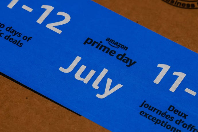 Amazon Prime Day ad taped to a shipping box