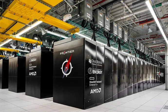 rows of big black locked servers, which say