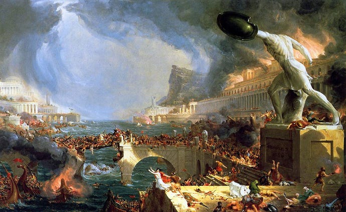 Painting called "The course of Empire (Destruction of Rome by the Visigoths)" by Thomas Cole