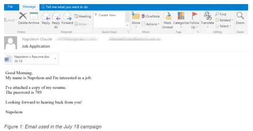 Screen shot showing email campaign advertising the AZORult update\r\n(Source: Proofpoint)\r\n