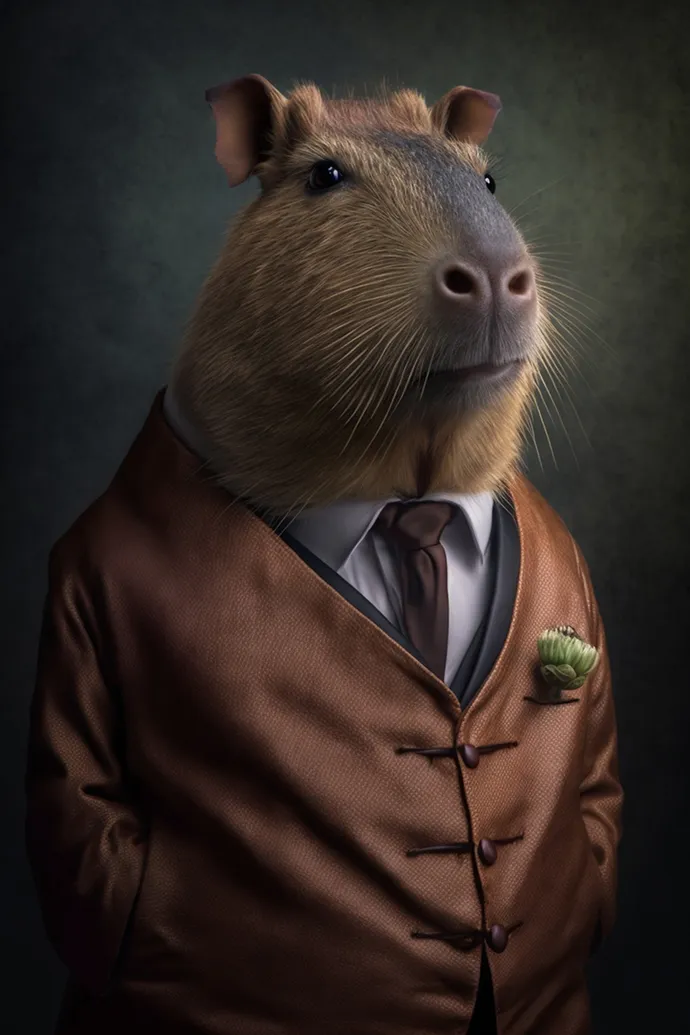 capybara dressed up in a brown suit
