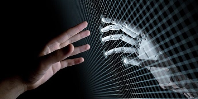 human hand and robotic hand