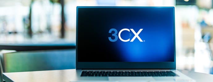 Laptop computer displaying logo of 3CX, an international VoIP IPBX software developer