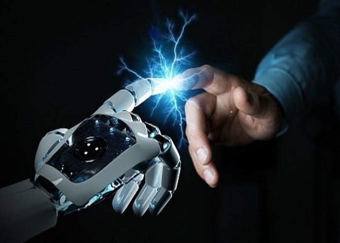 human hand and robotic hand