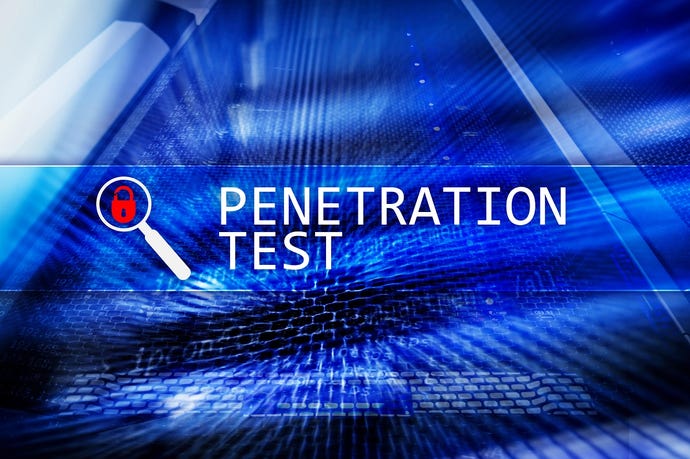 The phrase "penetration test" on a digital background