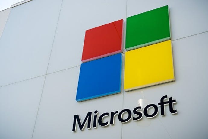 The Microsoft logo on a building