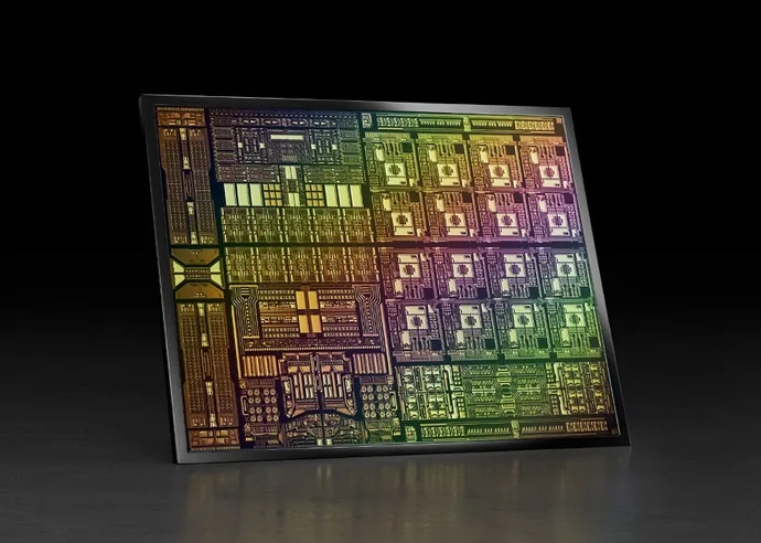 glowing multicolored Nvidia BlueField-3 data processing unit chip