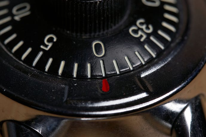 Closeup photo of a padlock zeroed out