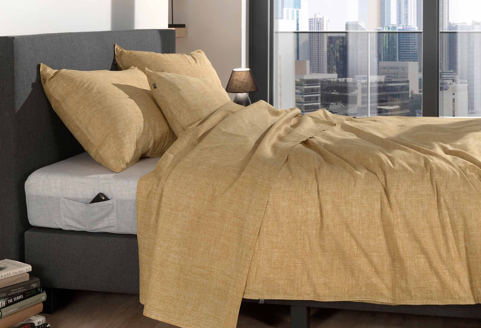 Zo!Home Lino Dekbedovertrek Ochre Yellow | Swiss Sense