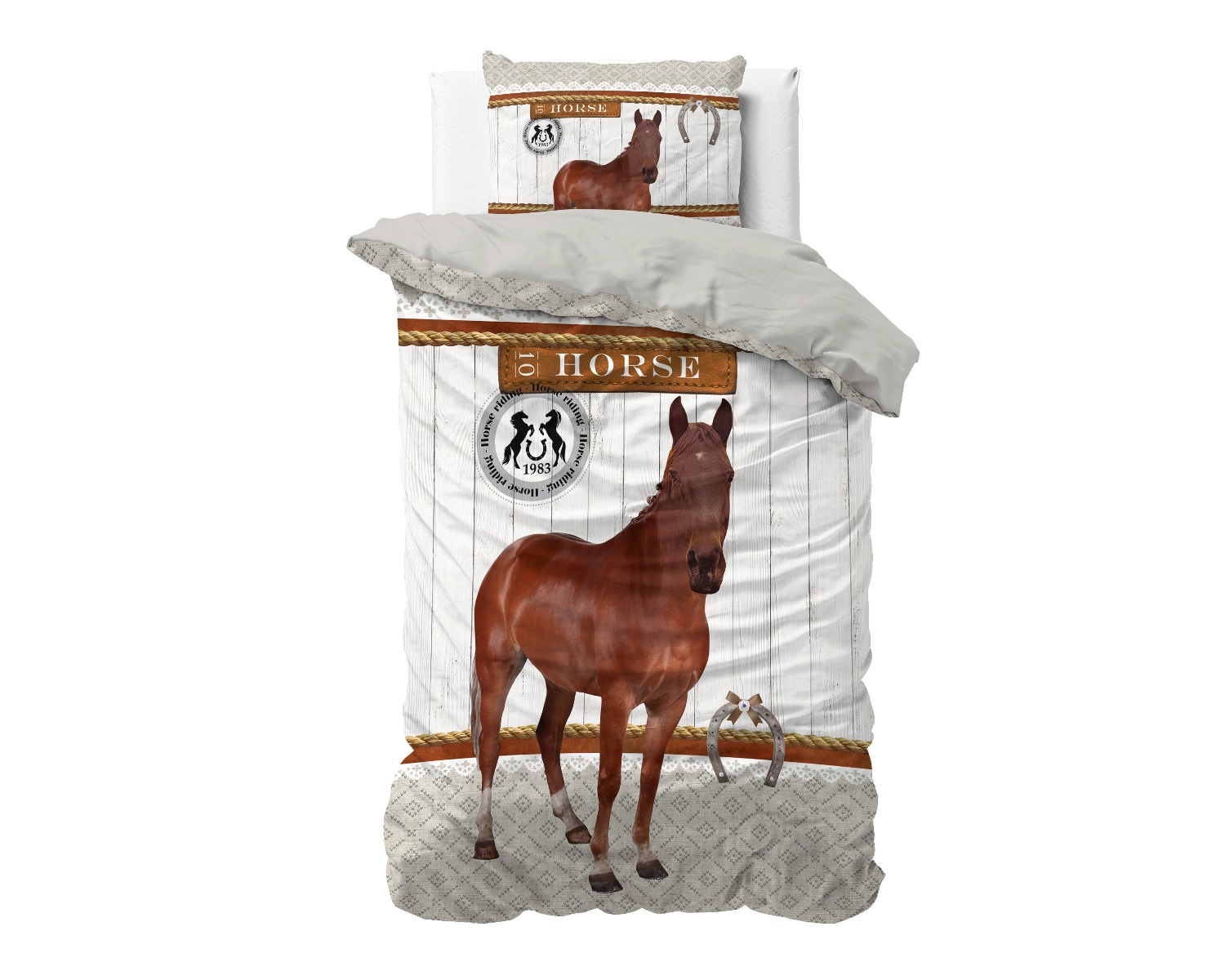 Beddengoedset met paardenprint, 220 x 240, microvezel dekbedovertrek