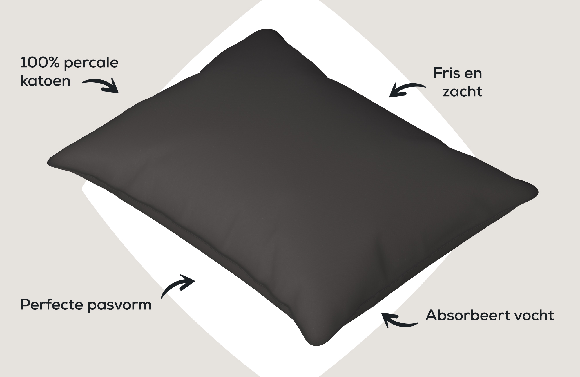 Dixxius Kussenslopen Excellent Percale Katoen Anthracite (set van 2) | Swiss Sense
