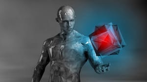 Abstract Lowpoly Man Rejecting Overwhelming Technology Cube Abstract Lowpoly Man Rejecting Overwhelming Technology Cube