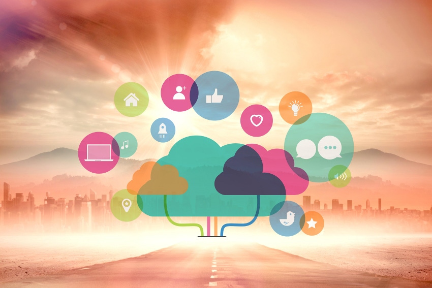 Composite image of apps and cloud computing concept
