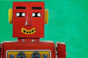 abstract of red chatbot smiling