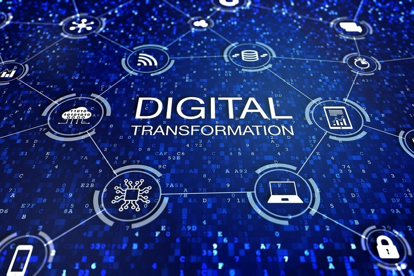 digital transformation abstract with blue background