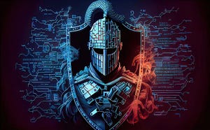 Digital knight in shining armor with a shield