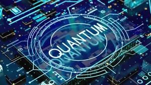 Digital illustration of a computer circuit board with the word 'quantum' overlaid on it Digital illustration of a computer circuit board with the word 'quantum' overlaid on it
