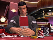 A PKR.com player shows a classic poker face when viewing his cards.