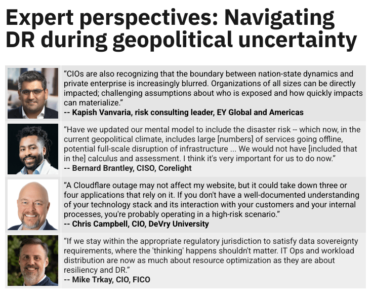 IT leaders weigh in on managing disaster recovery during geopolitical uncertainty IT leaders weigh in on managing disaster recovery during geopolitical uncertainty