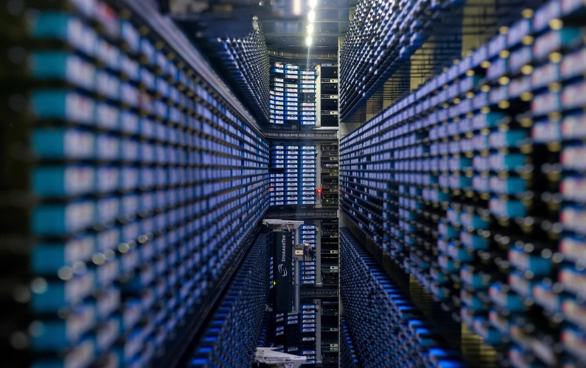 A data silo with magnetic tapes is pictured at the German Climate Computing Centre (DKRZ) in Hamburg, Germany