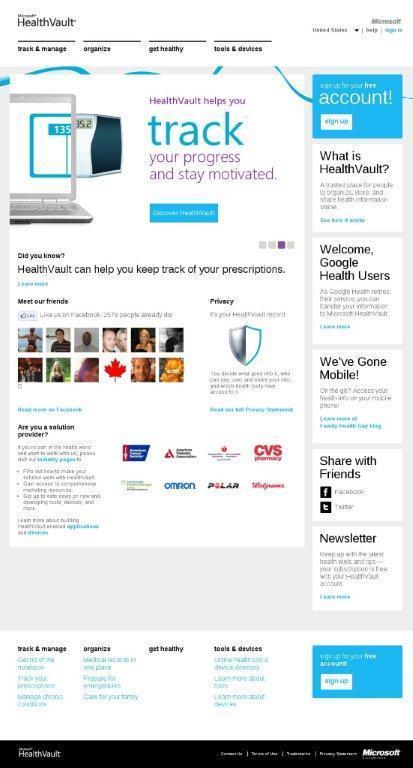 Archival Microsoft HealthVault home page