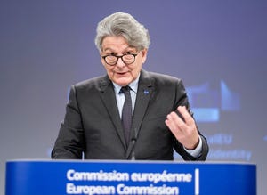 Belgium, Brussels, on June 03, 2021: Thierry Breton, European Commissioner for Internal Market, attending a press conference.