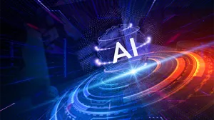 The word 'AI' appears over a circle, meant to appear like a rotating blue ball. The word 'AI' appears over a circle, meant to appear like a rotating blue ball.