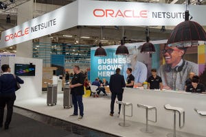 Oracle and NetSuite employees at their booth at CeBIT 2018 in Hannover, Germany.