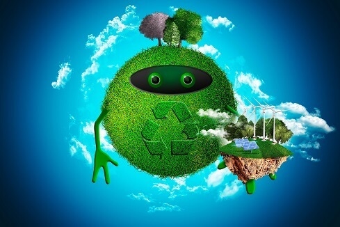 green earth character with recycle symbol