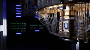 Lower portion of a quantum computer featuring the qubit chip Lower portion of a quantum computer featuring the qubit chip
