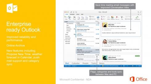 The leaked slides suggest the Mac version of Outlook will get a particularly big overhaul. (Source: CnBeta)