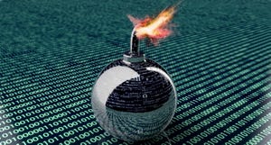 A digital bomb sitting on top of code that is about to detonate.