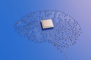 High tech advanced CPU computer processor connecting to different soldering on PCB in human brain shape.